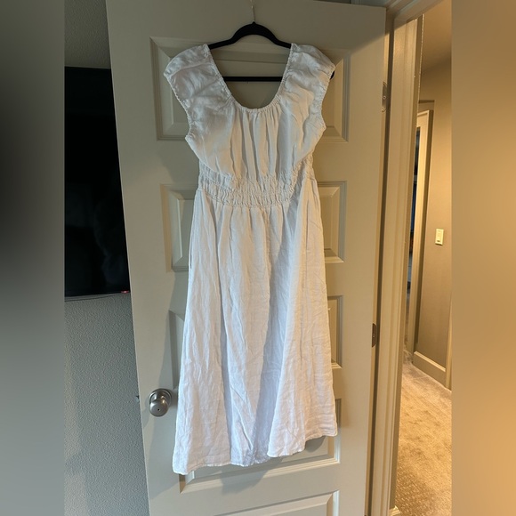 J Crew Cap Sleeve Linen Midi Dress in White - Picture 10 of 10